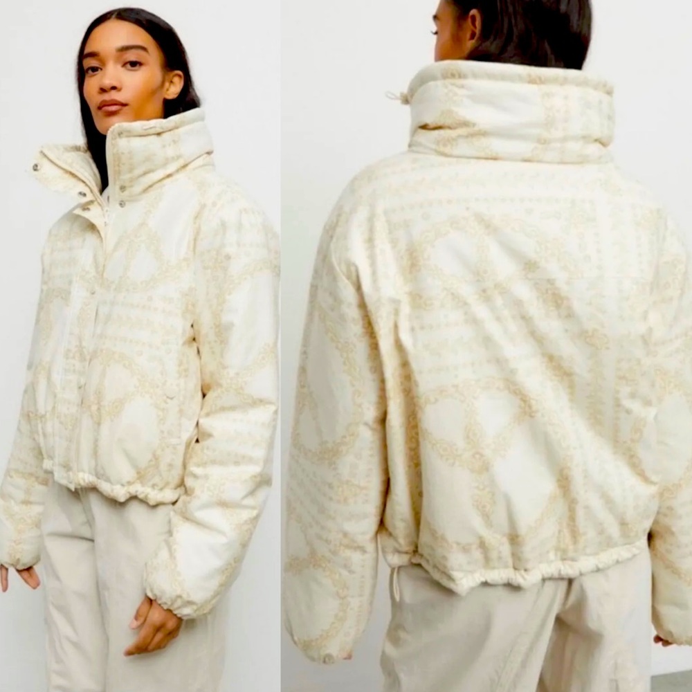 BDG URBAN OUTFITTERS Isla Linen Paisley Print Puffer Croped Jacket Coat L NEW